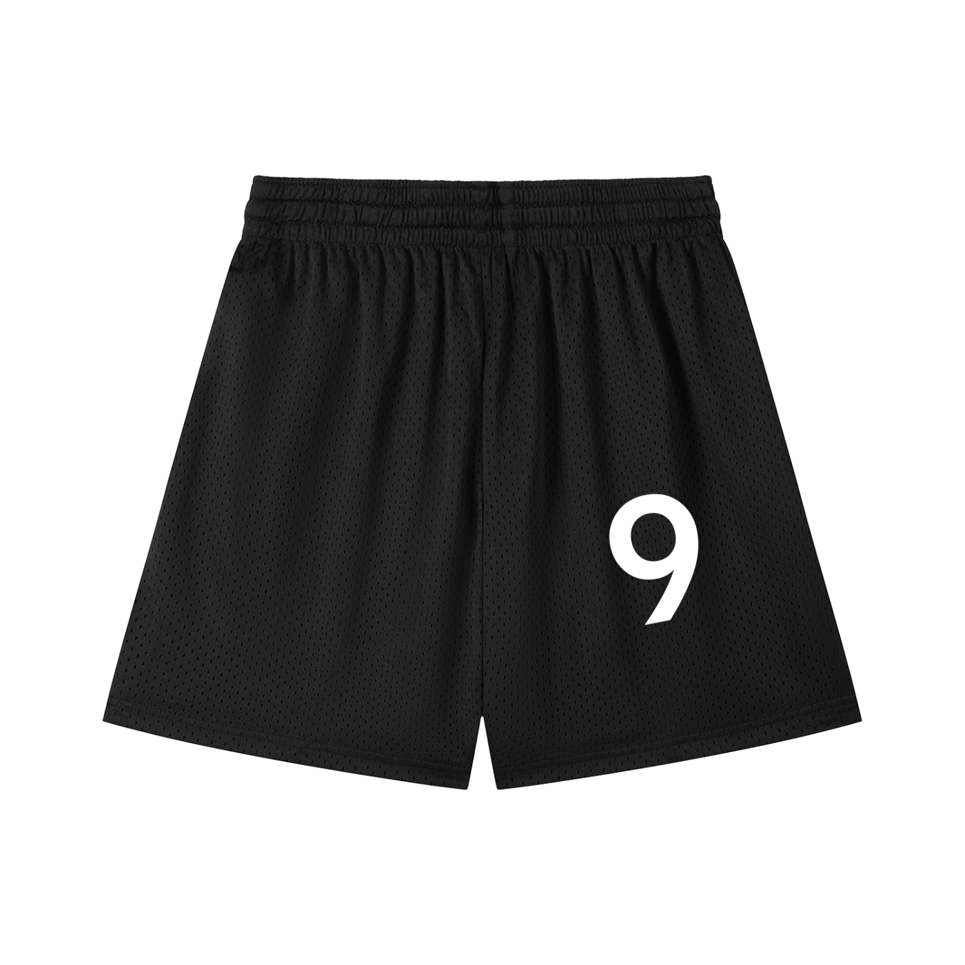 Black shorts with a colorful floral design on a white background