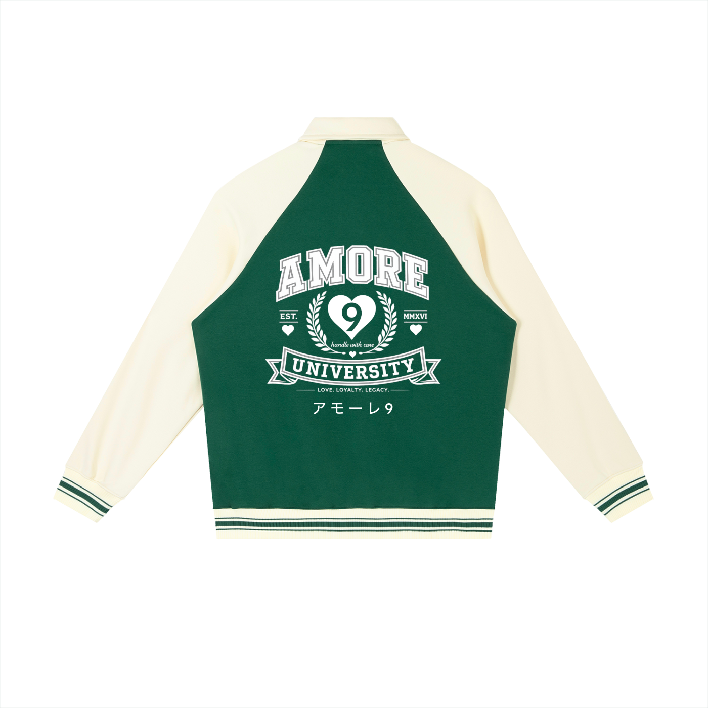 Amore Raglan Sleeve Baseball Jacket