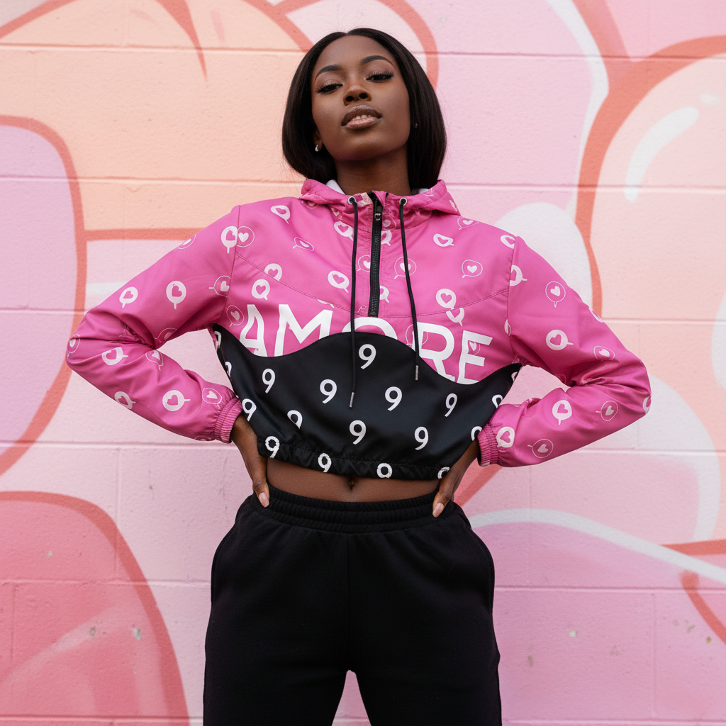 Cropped Windbreaker - Front 1 (Black Pants)