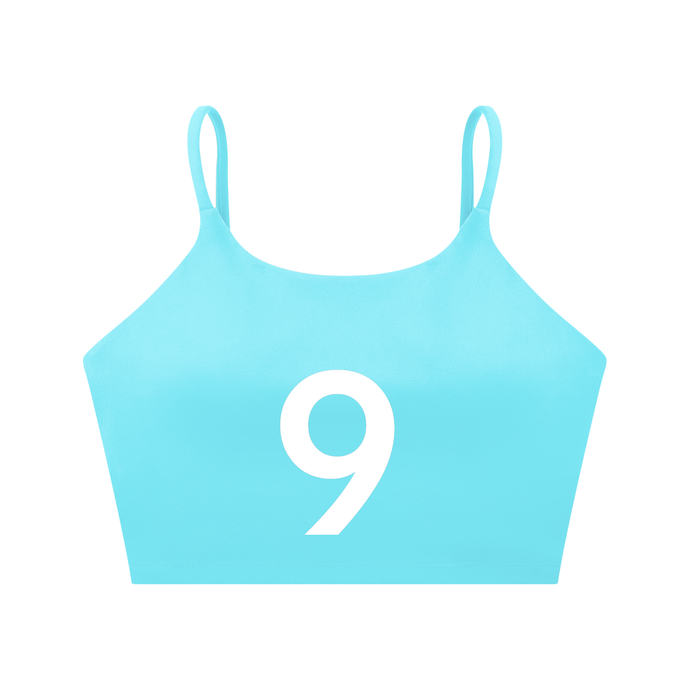 Light blue sports bra with number 9 on a white background