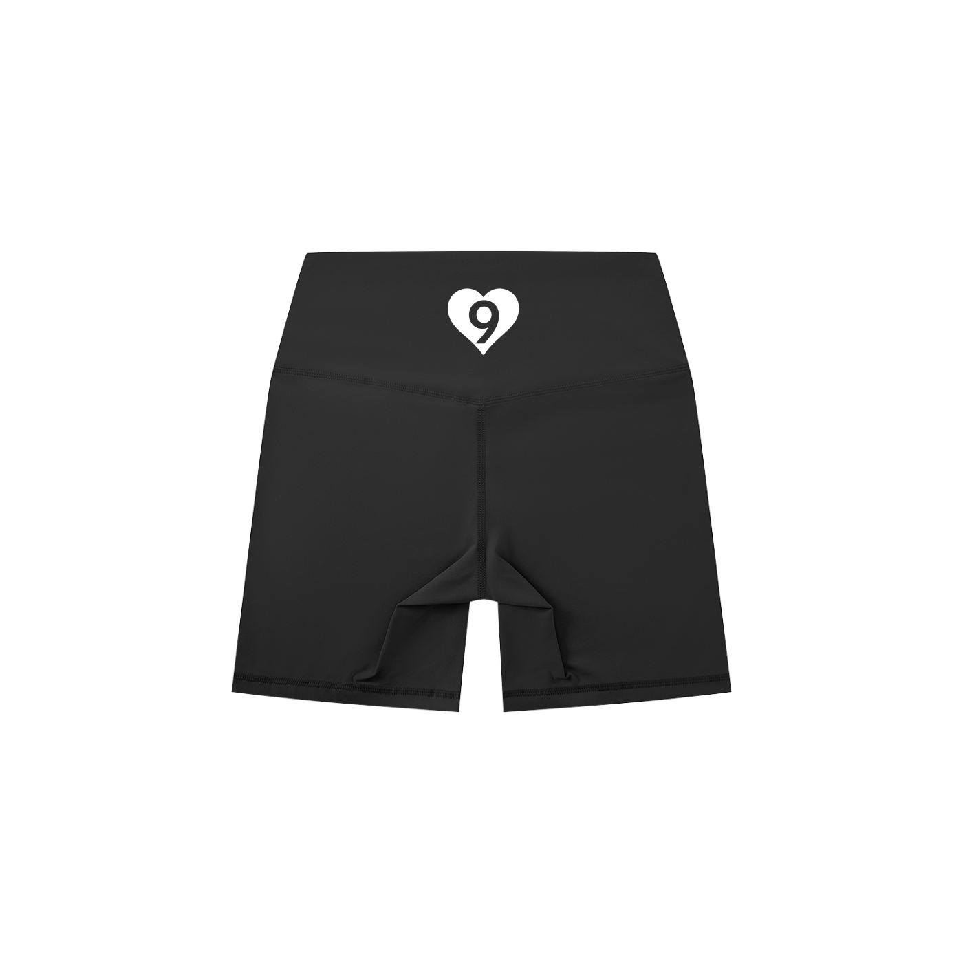 Black athletic shorts with a brand logo on a white background